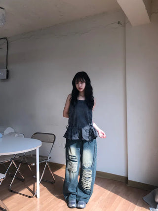 Mure ✱y2k✱ Hip Mood Distressed Damaged Washed Denim Pants