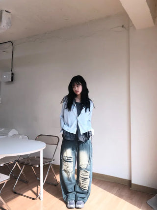 Mure ✱y2k✱ Hip Mood Distressed Damaged Washed Denim Pants