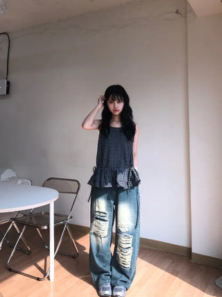 Mure ✱y2k✱ Hip Mood Distressed Damaged Washed Denim Pants