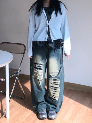 Mure ✱y2k✱ Hip Mood Distressed Damaged Washed Denim Pants