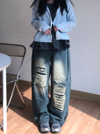 Mure ✱y2k✱ Hip Mood Distressed Damaged Washed Denim Pants
