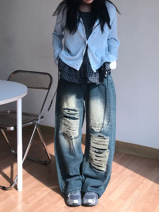 Mure ✱y2k✱ Hip Mood Distressed Damaged Washed Denim Pants
