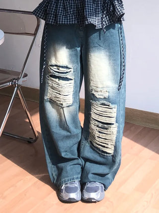 Mure ✱y2k✱ Hip Mood Distressed Damaged Washed Denim Pants