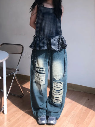 Mure ✱y2k✱ Hip Mood Distressed Damaged Washed Denim Pants