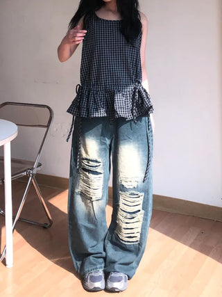 Mure ✱y2k✱ Hip Mood Distressed Damaged Washed Denim Pants