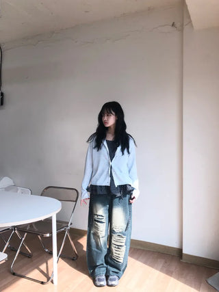 Mure ✱y2k✱ Hip Mood Distressed Damaged Washed Denim Pants