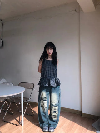 Mure ✱y2k✱ Hip Mood Distressed Damaged Washed Denim Pants