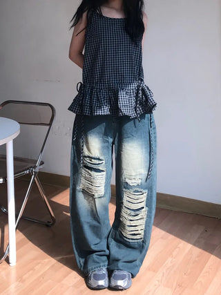 Mure ✱y2k✱ Hip Mood Distressed Damaged Washed Denim Pants