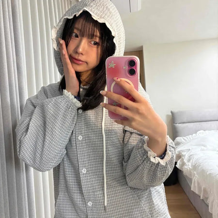 Soft Check Hooded Oversized Shirt