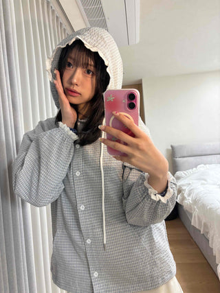 Soft Check Hooded Oversized Shirt