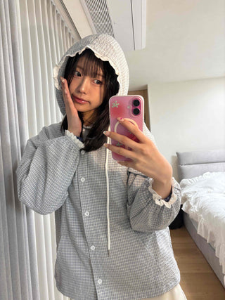 Soft Check Hooded Oversized Shirt