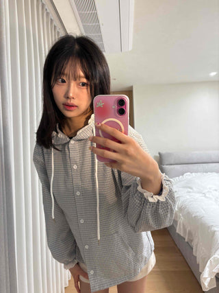 Soft Check Hooded Oversized Shirt