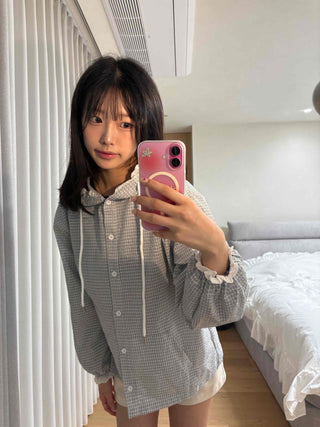 Soft Check Hooded Oversized Shirt