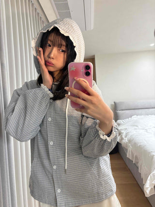 Soft Check Hooded Oversized Shirt
