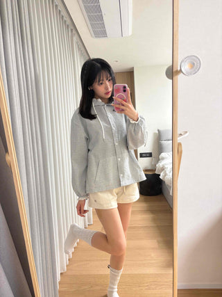 Soft Check Hooded Oversized Shirt