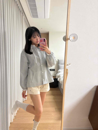 Soft Check Hooded Oversized Shirt