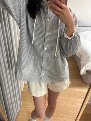 Soft Check Hooded Oversized Shirt