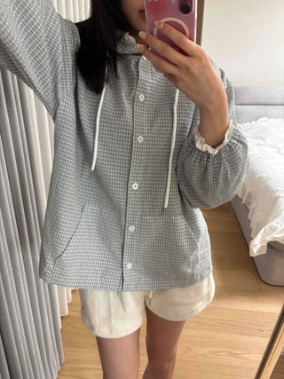 Soft Check Hooded Oversized Shirt