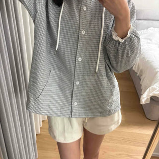 Soft Check Hooded Oversized Shirt