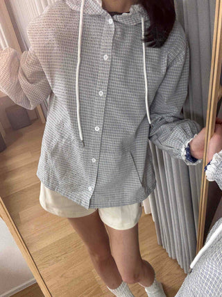 Soft Check Hooded Oversized Shirt