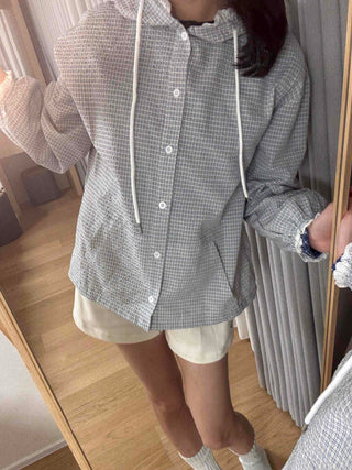 Soft Check Hooded Oversized Shirt