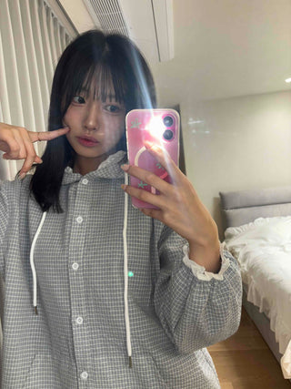 Soft Check Hooded Oversized Shirt