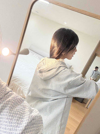 Soft Check Hooded Oversized Shirt