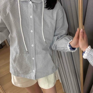 Soft Check Hooded Oversized Shirt