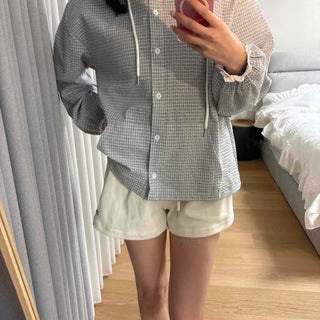 Soft Check Hooded Oversized Shirt