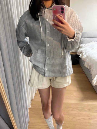 Soft Check Hooded Oversized Shirt