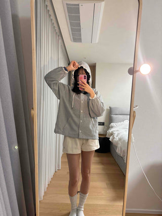 Soft Check Hooded Oversized Shirt