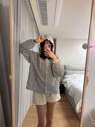 Soft Check Hooded Oversized Shirt