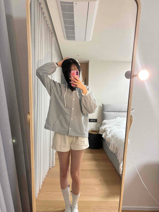 Soft Check Hooded Oversized Shirt