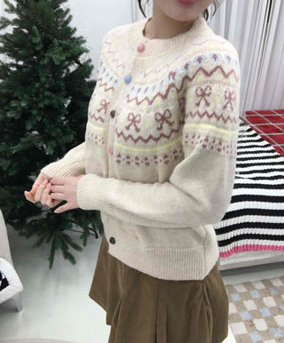 Vintage Flower Jacquard Pattern Knit Cardigan