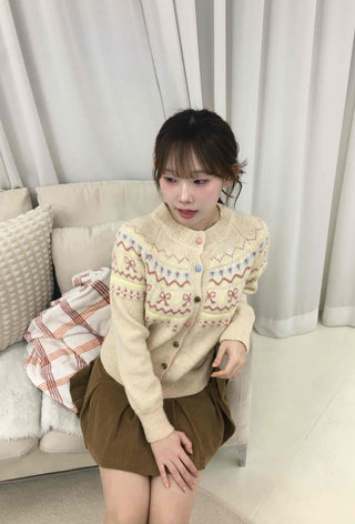 Vintage Flower Jacquard Pattern Knit Cardigan