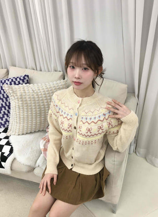 Vintage Flower Jacquard Pattern Knit Cardigan