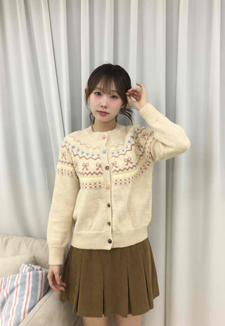 Vintage Flower Jacquard Pattern Knit Cardigan
