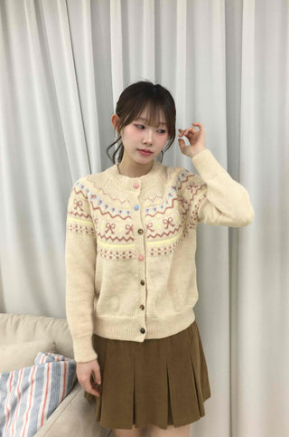 Vintage Flower Jacquard Pattern Knit Cardigan