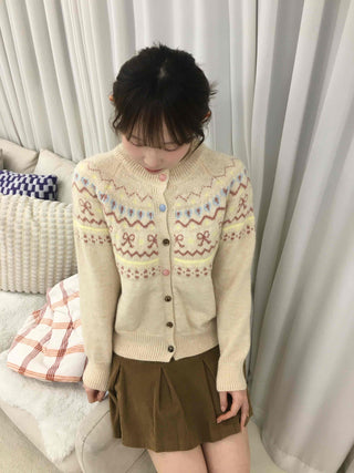 Vintage Flower Jacquard Pattern Knit Cardigan