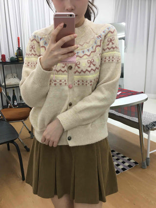 Vintage Flower Jacquard Pattern Knit Cardigan