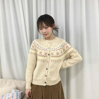 Vintage Flower Jacquard Pattern Knit Cardigan