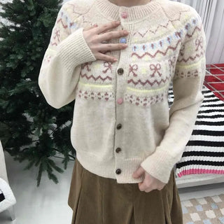 Vintage Flower Jacquard Pattern Knit Cardigan