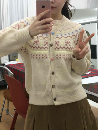 Vintage Flower Jacquard Pattern Knit Cardigan