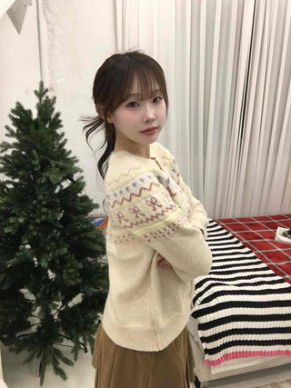 Vintage Flower Jacquard Pattern Knit Cardigan