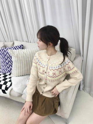 Vintage Flower Jacquard Pattern Knit Cardigan