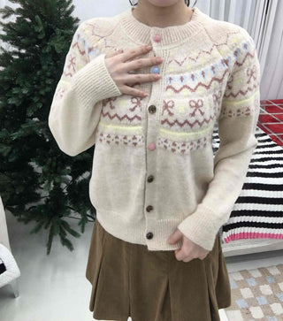 Vintage Flower Jacquard Pattern Knit Cardigan