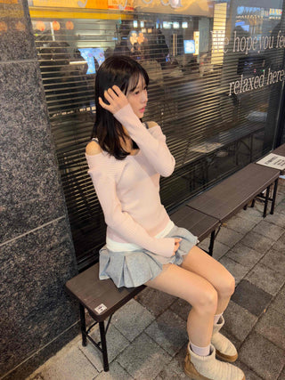 Color Block Knit Wrap Pleated Skirt