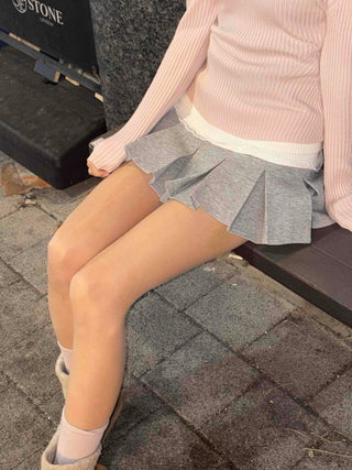 Color Block Knit Wrap Pleated Skirt