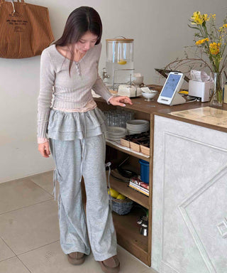 Frill Layered Wide Training Pants