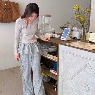 Frill Layered Wide Training Pants